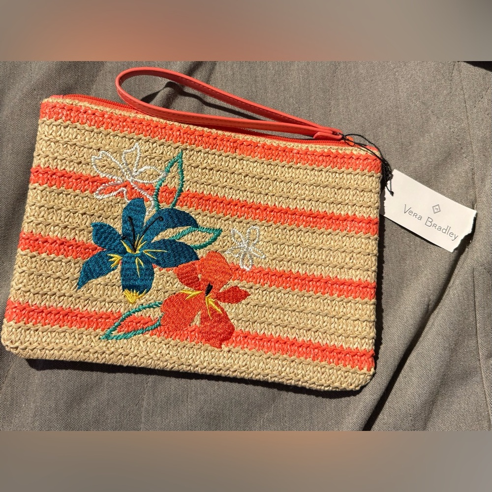 NWT Vera Bradley Straw Wristlet Rain Forest Lily Coral Hibiscus Flowers